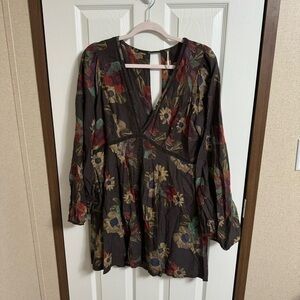 Free people brown floral sleeve dress sz M